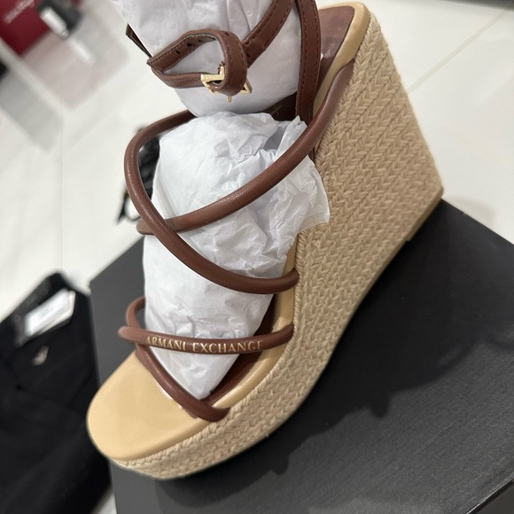 Armani Exchange Shoes - Armani Exchange Tan Wedge Sandals